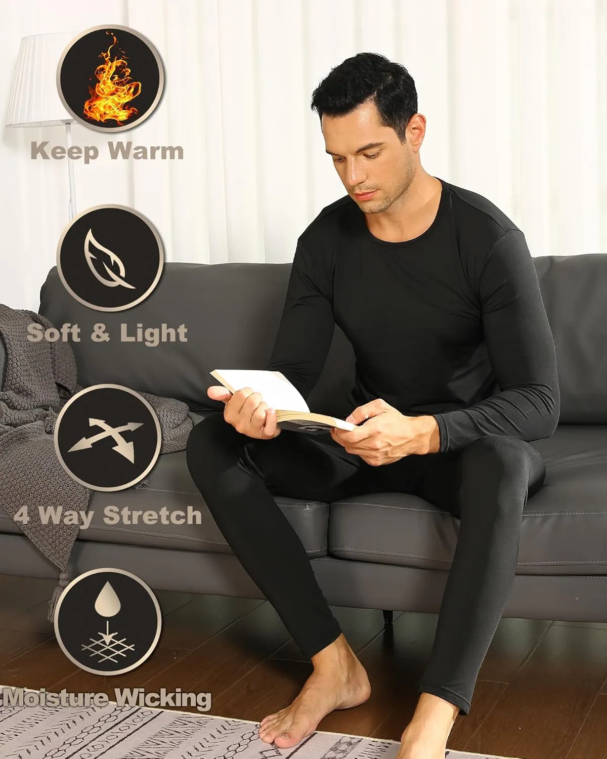 Thermal Underwear for Men Fleece Lined Long Johns Thermals Top and Bottom Set Base Layer for Cold Weather