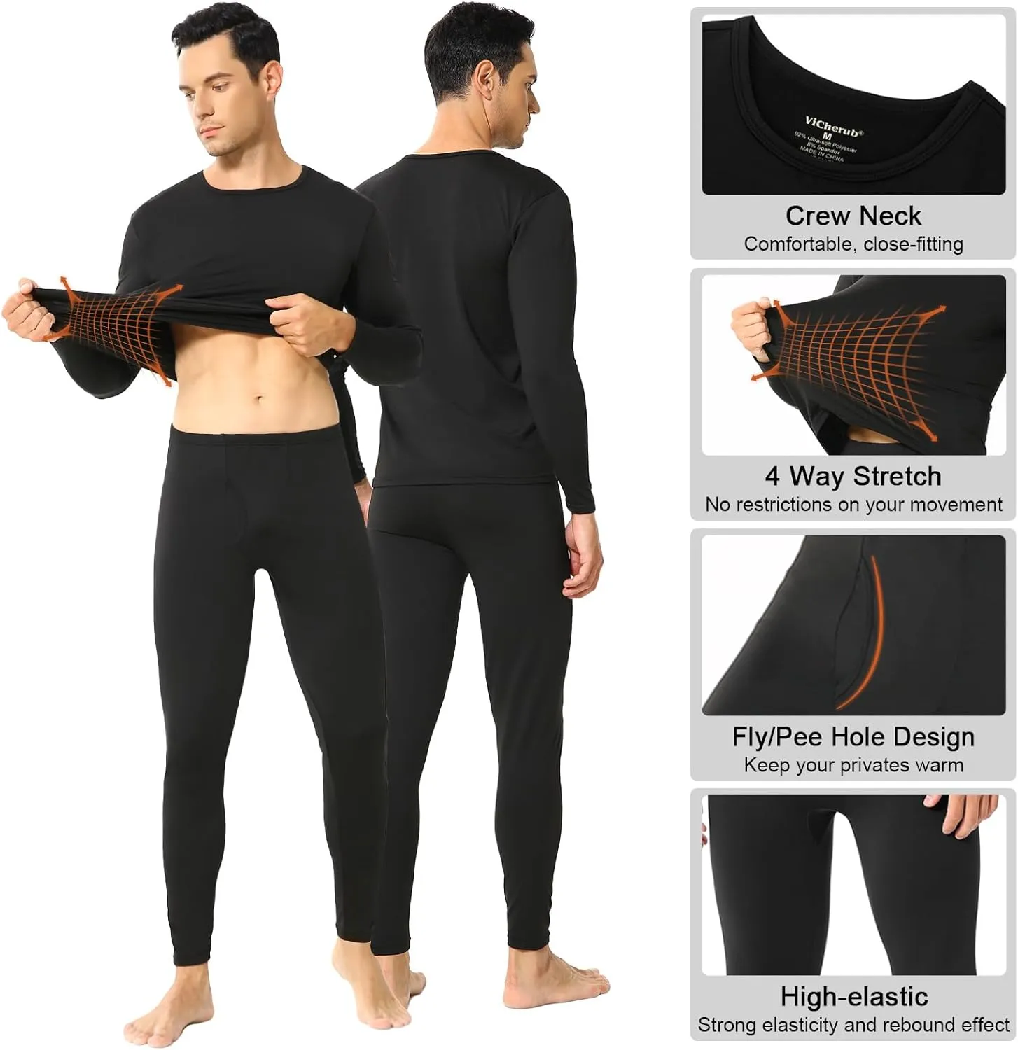Thermal Underwear for Men Fleece Lined Long Johns Thermals Top and Bottom Set Base Layer for Cold Weather
