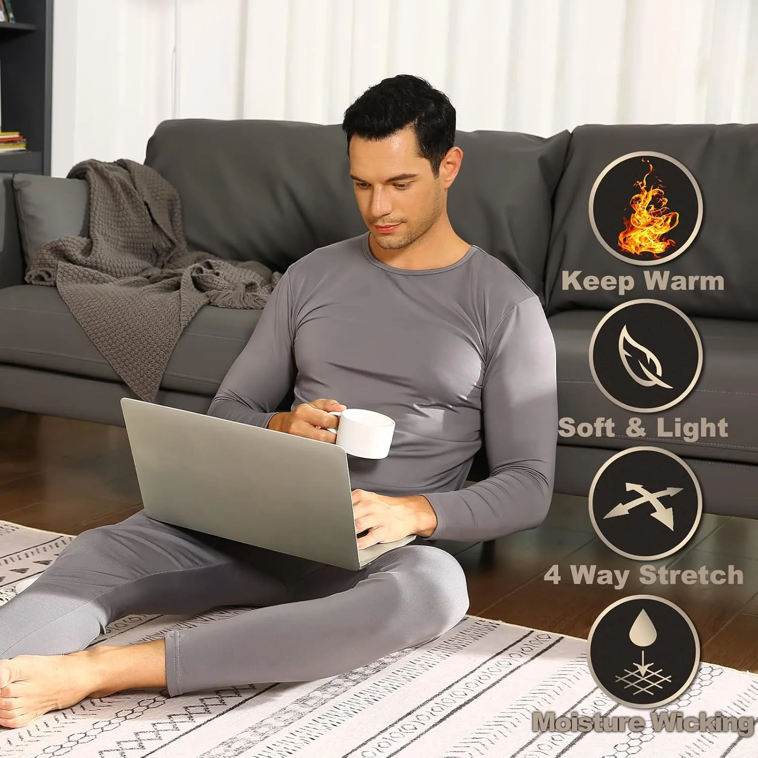 Thermal Underwear for Men Fleece Lined Long Johns Thermals Top and Bottom Set Base Layer for Cold Weather