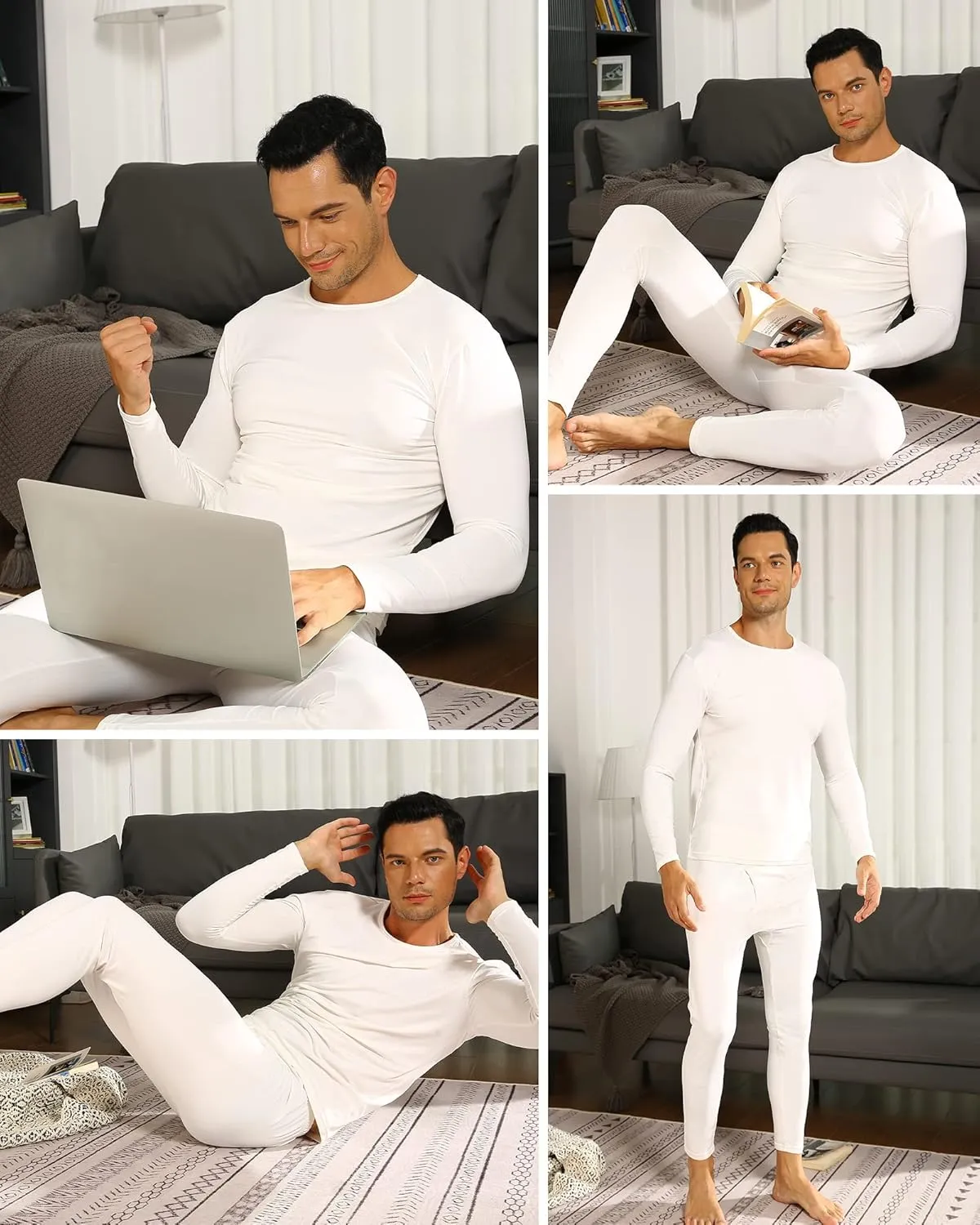 Thermal Underwear for Men Fleece Lined Long Johns Thermals Top and Bottom Set Base Layer for Cold Weather