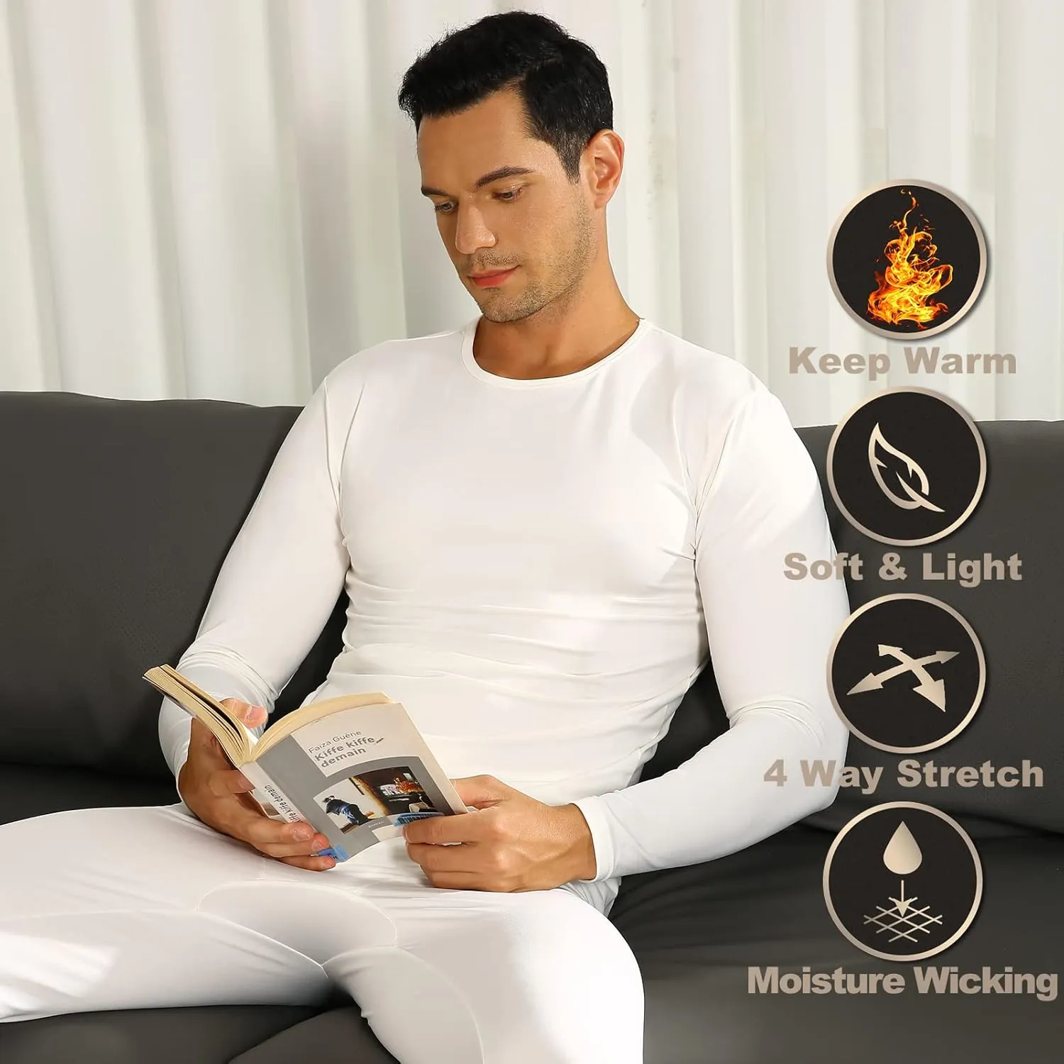 Thermal Underwear for Men Fleece Lined Long Johns Thermals Top and Bottom Set Base Layer for Cold Weather