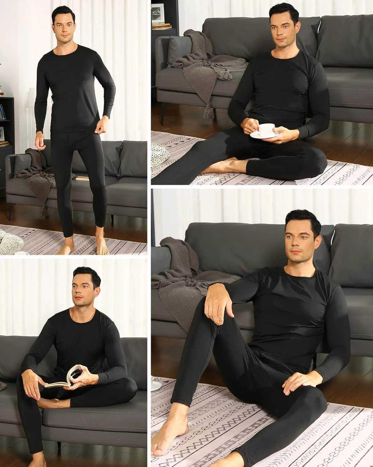 Thermal Underwear for Men Fleece Lined Long Johns Thermals Top and Bottom Set Base Layer for Cold Weather