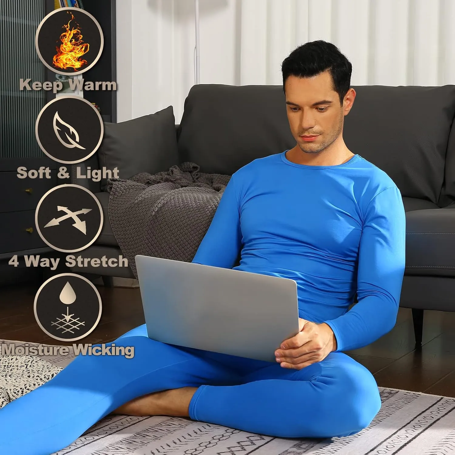 Thermal Underwear for Men Fleece Lined Long Johns Thermals Top and Bottom Set Base Layer for Cold Weather