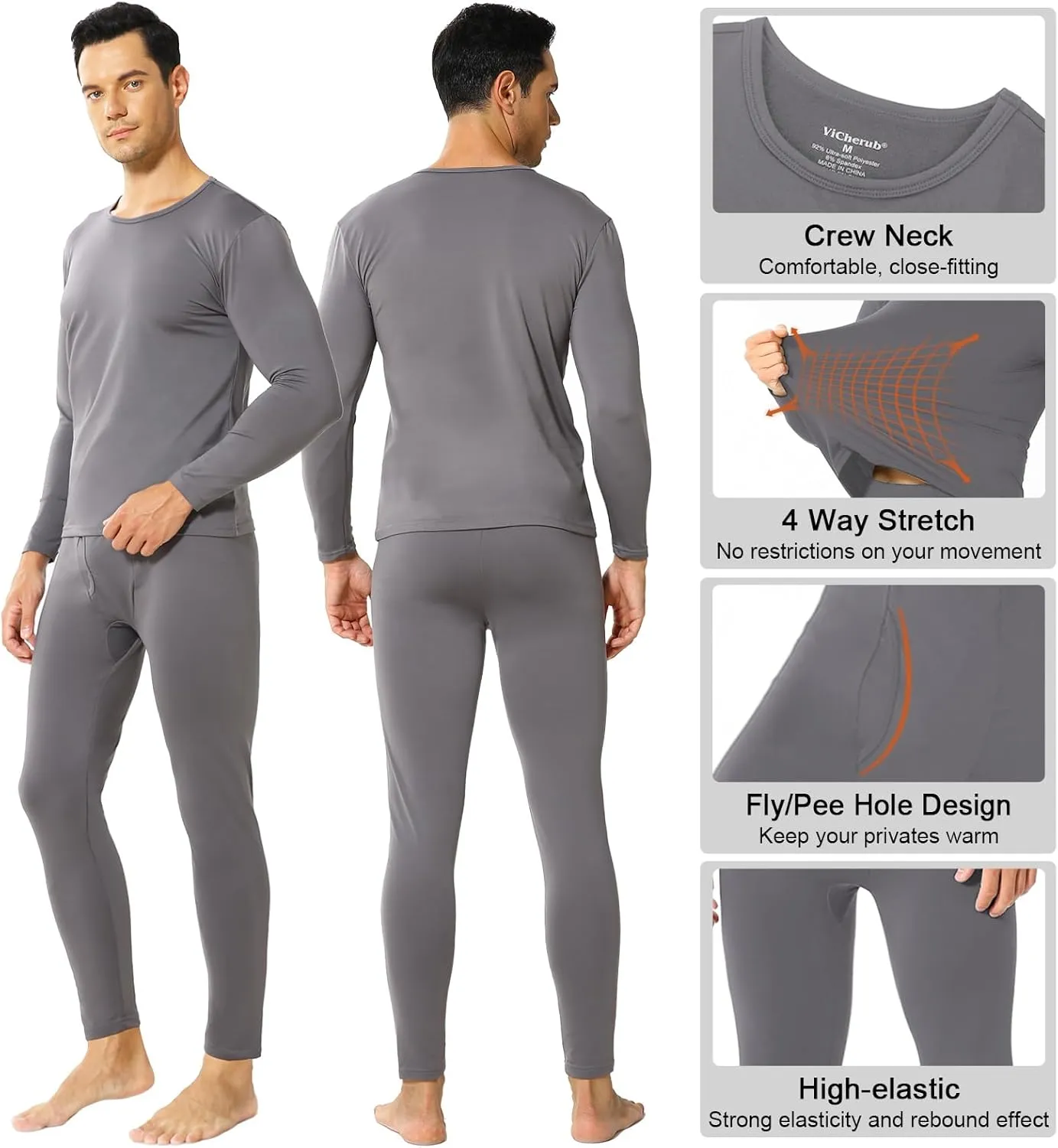 Thermal Underwear for Men Fleece Lined Long Johns Thermals Top and Bottom Set Base Layer for Cold Weather