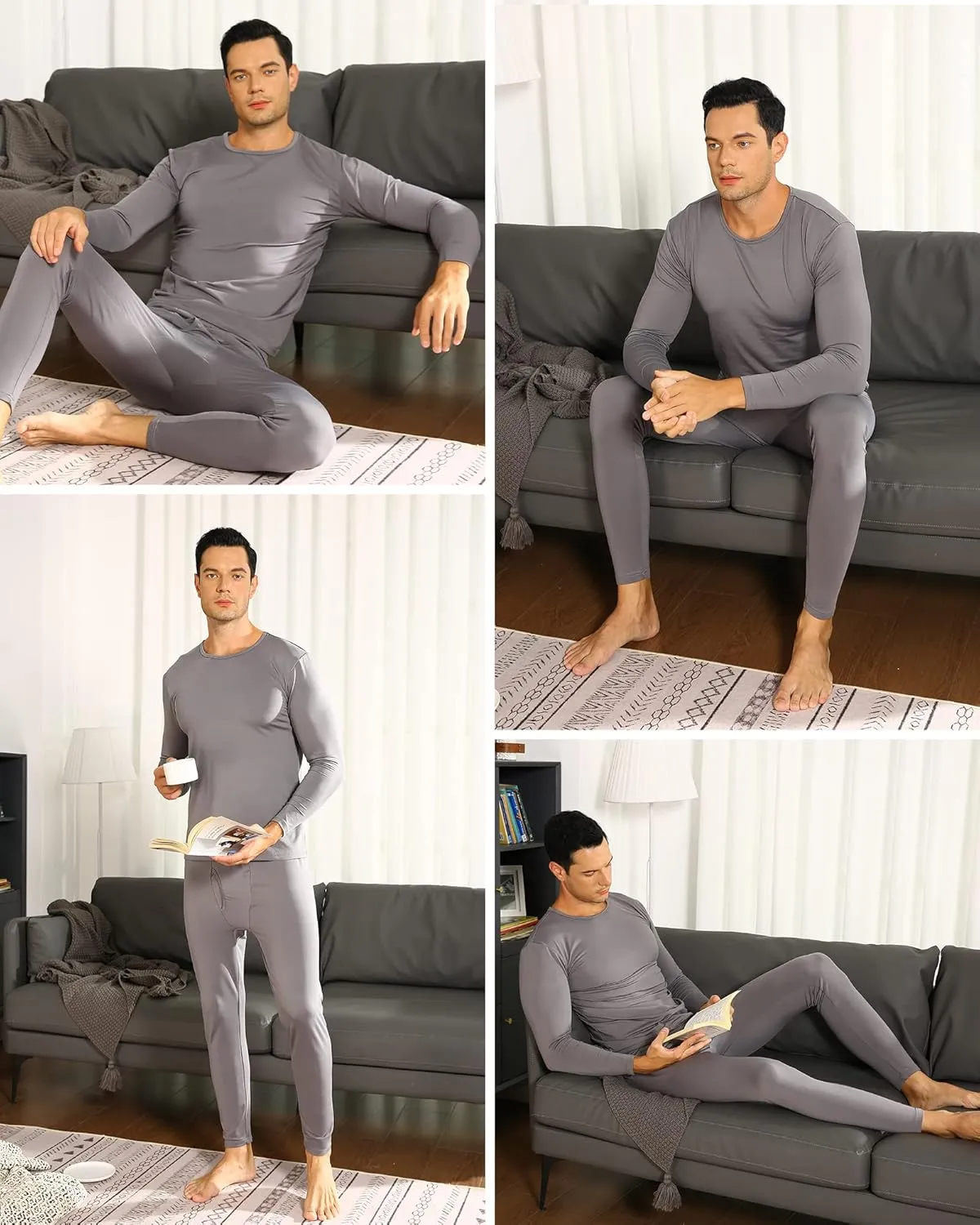 Thermal Underwear for Men Fleece Lined Long Johns Thermals Top and Bottom Set Base Layer for Cold Weather
