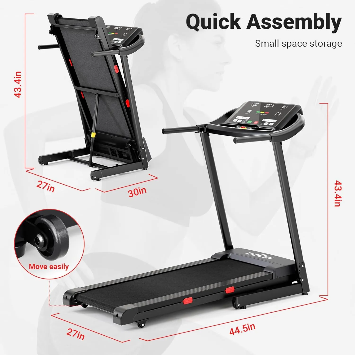 THERUN Incline Treadmill for Running and Walking, 300 lbs Weight Capacity, Wide Belt, 3.0 HP, 18" LED Screen, 2 Layers Shock-Absorbing