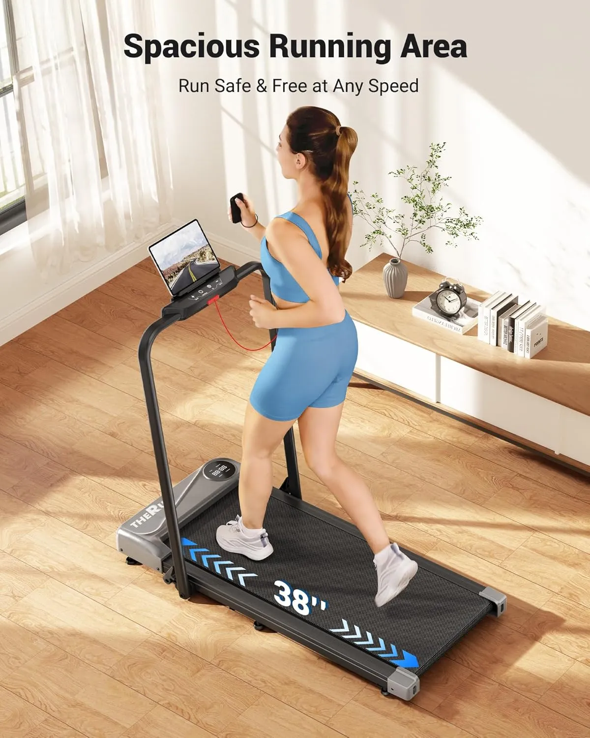 THERUN Walking Pad Treadmill, 2.5 HP Under Desk Treadmills, 2 in 1 Foldable for Home, Walking Pad with Handle Bar, 16" Widened Running Belt, with Remote Control & LED Touch Screen