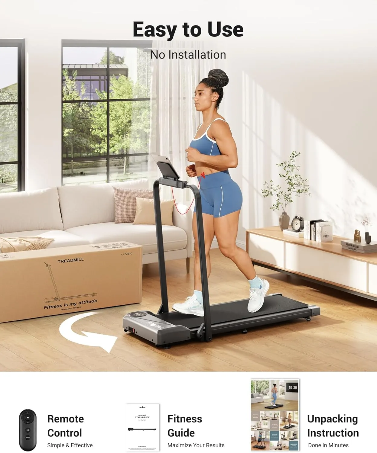 THERUN Walking Pad Treadmill, 2.5 HP Under Desk Treadmills, 2 in 1 Foldable for Home, Walking Pad with Handle Bar, 16" Widened Running Belt, with Remote Control & LED Touch Screen