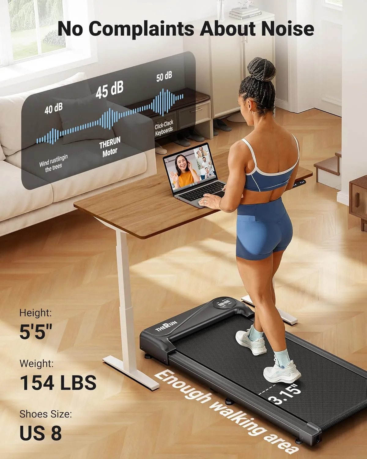 THERUN Walking Pad Treadmill Under Desk, Portable Mini Treadmill for Home/Office, Walking Pad Treadmill 2.5HP, Walking Jogging Machine with 265 lbs Weight Capacity Remote Control LED Display