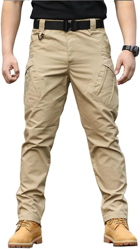 THWEI Mens Tactical Cargo Pants Water Resistant Hiking Outdoor Work Pants Multi Pockets with No Belt