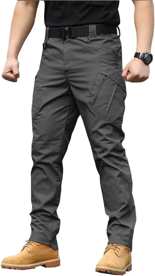 THWEI Mens Tactical Cargo Pants Water Resistant Hiking Outdoor Work Pants Multi Pockets with No Belt