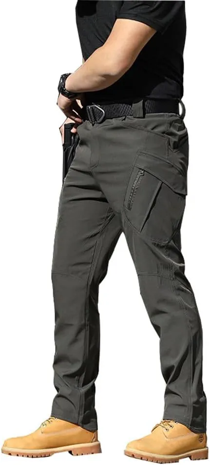 THWEI Mens Tactical Cargo Pants Water Resistant Hiking Outdoor Work Pants Multi Pockets with No Belt