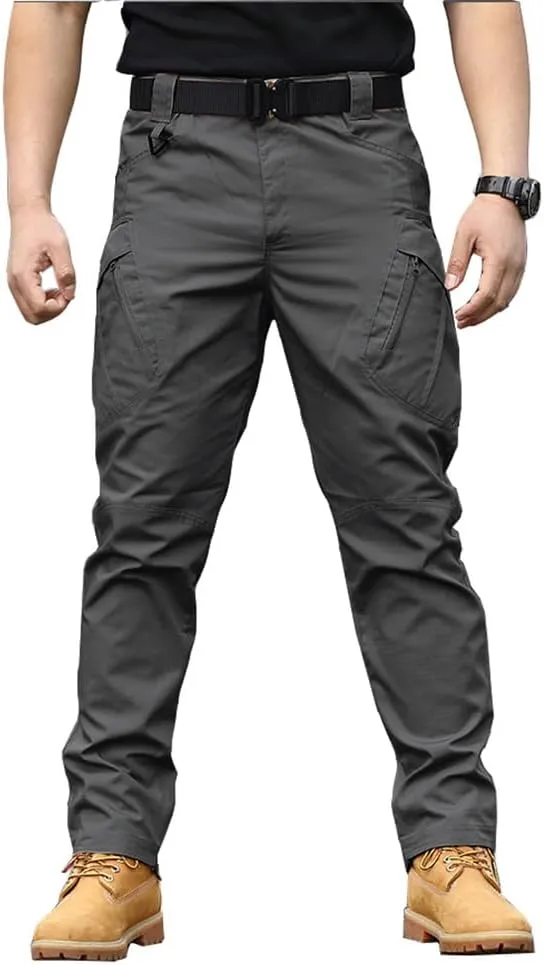 THWEI Mens Tactical Cargo Pants Water Resistant Hiking Outdoor Work Pants Multi Pockets with No Belt