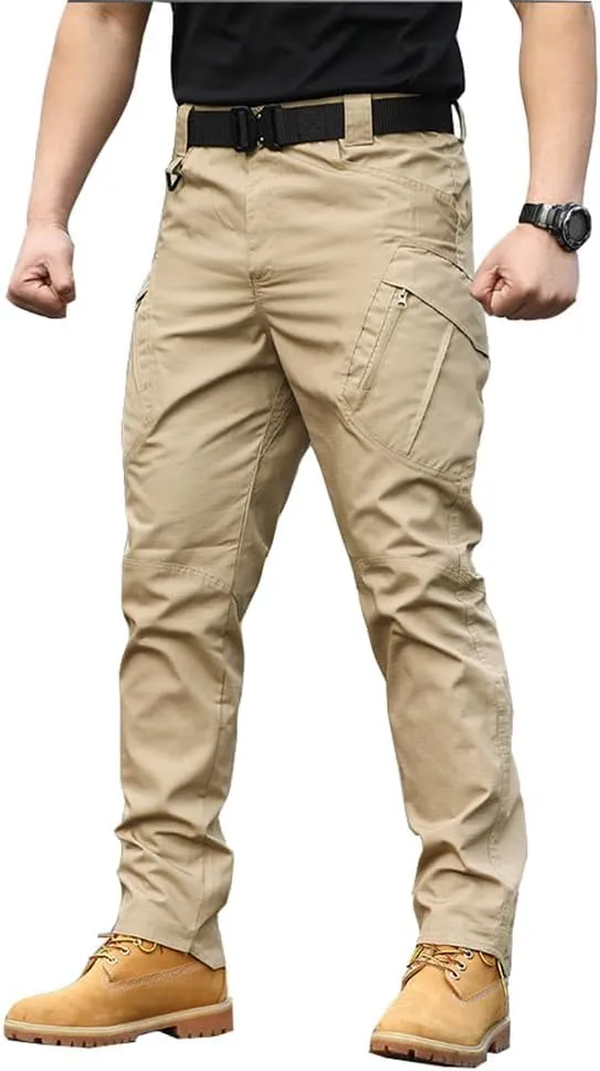 THWEI Mens Tactical Cargo Pants Water Resistant Hiking Outdoor Work Pants Multi Pockets with No Belt