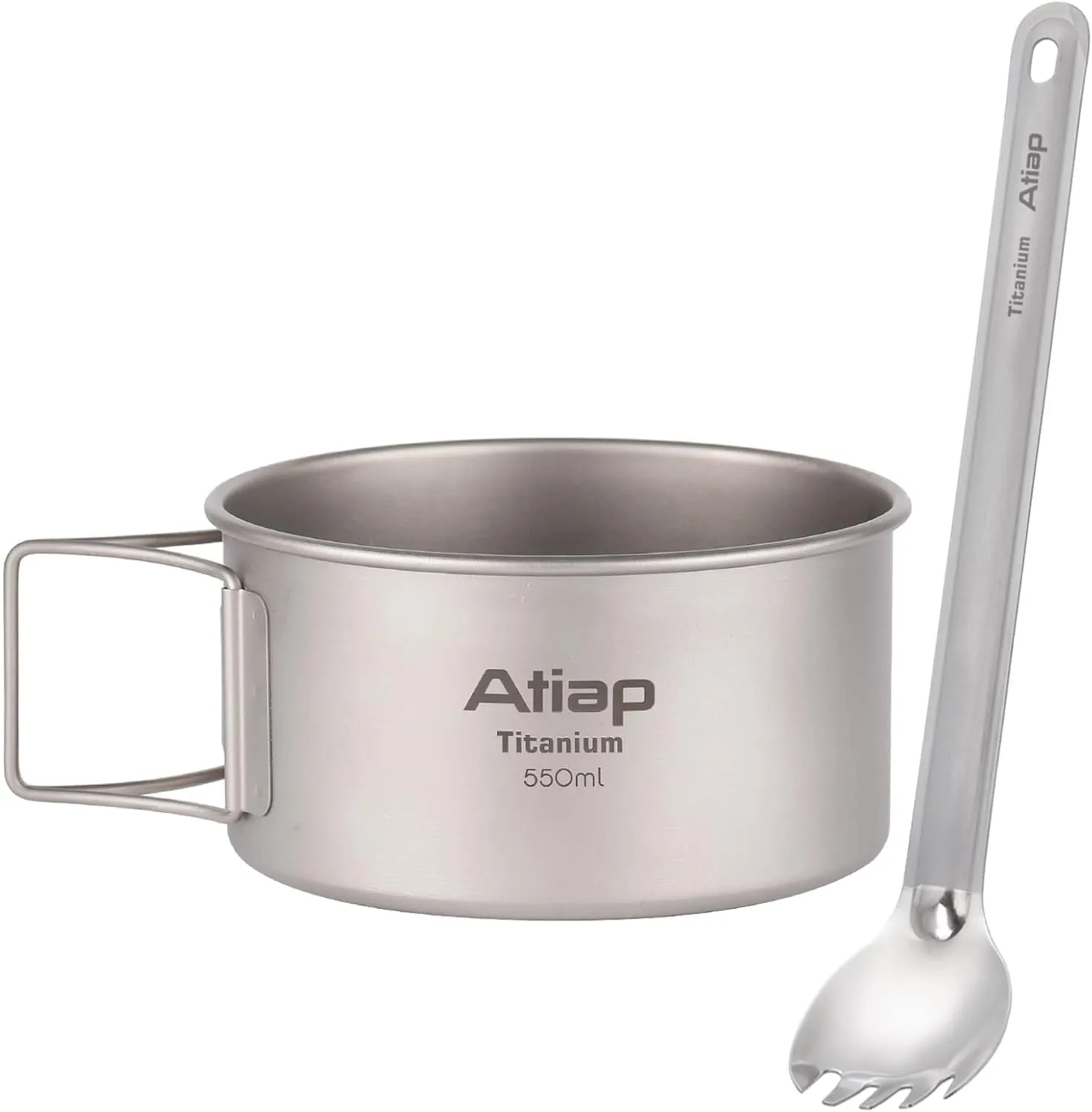 Titanium Camping Bowl 550ml with Foldable Handle and Titanium Long Handle Spork
