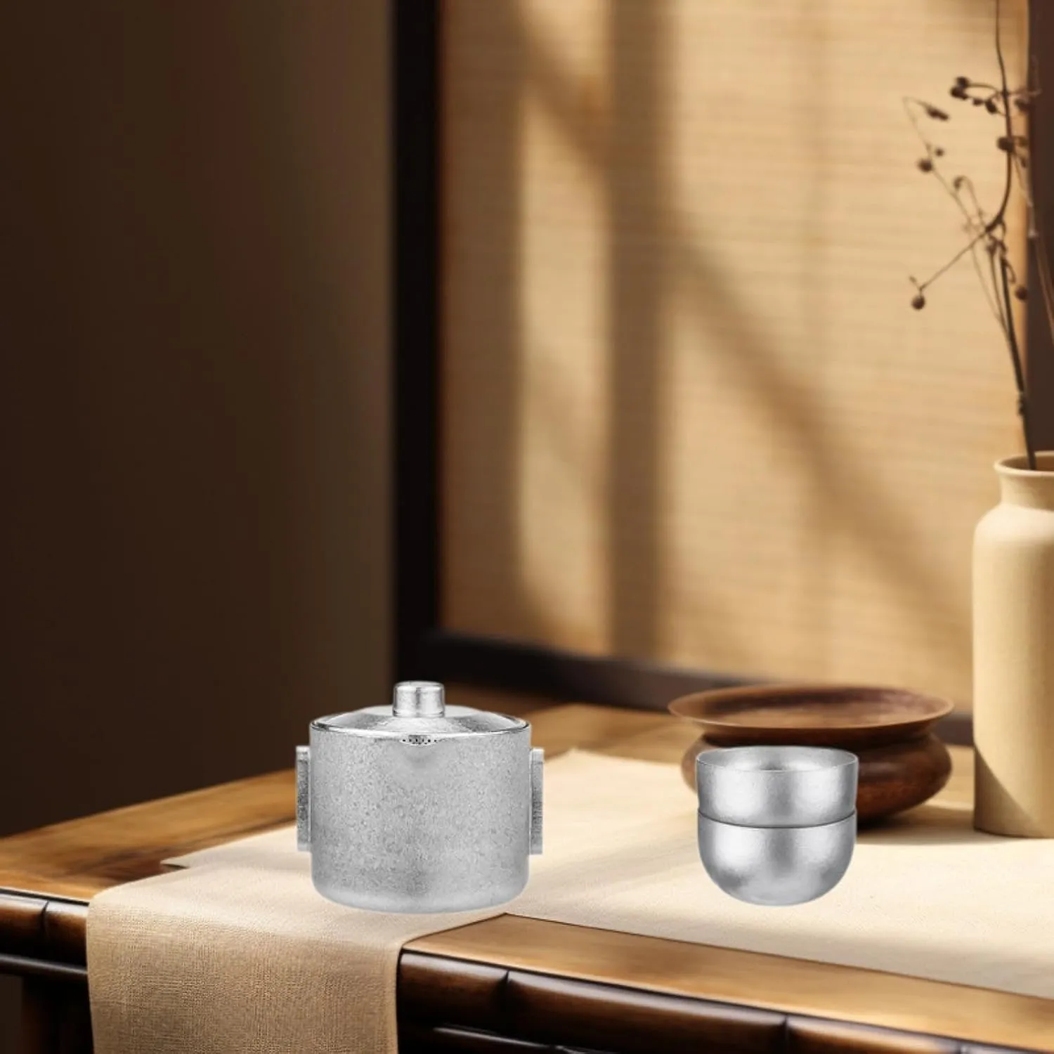 Titanium Kung Fu Tea Set Outdoor Camping Tea Set Drinkware Chinese Tea Set Teapot with Strainer for Office Travel Home Picnic, Ice flowers