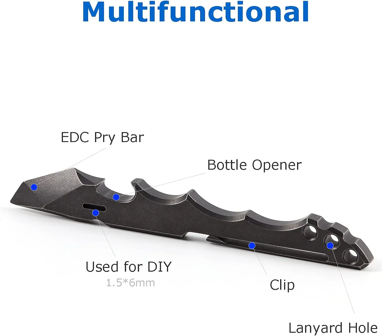 Titanium Pry Bar EDC Multi Tool with Bottle Opener Box Opener Clip Function (Black)