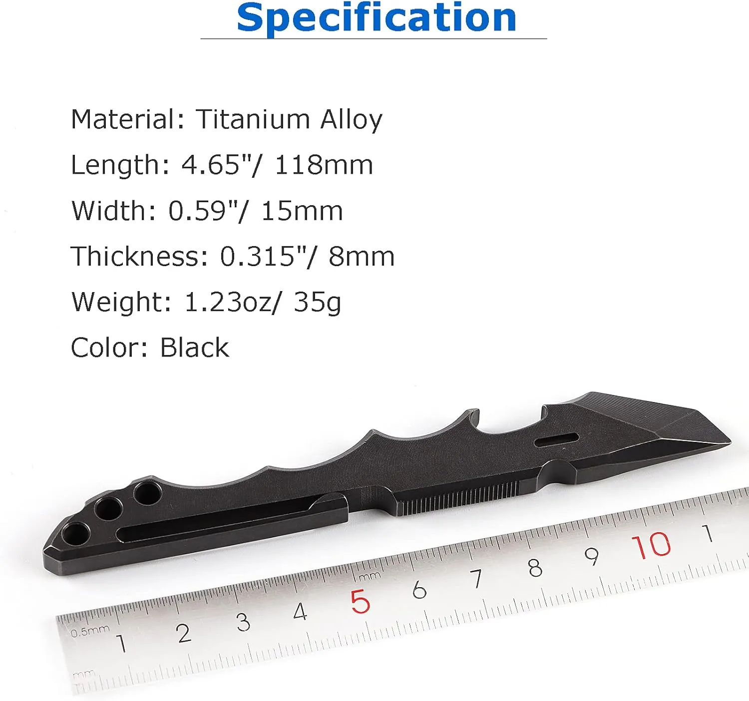 Titanium Pry Bar EDC Multi Tool with Bottle Opener Box Opener Clip Function (Black)