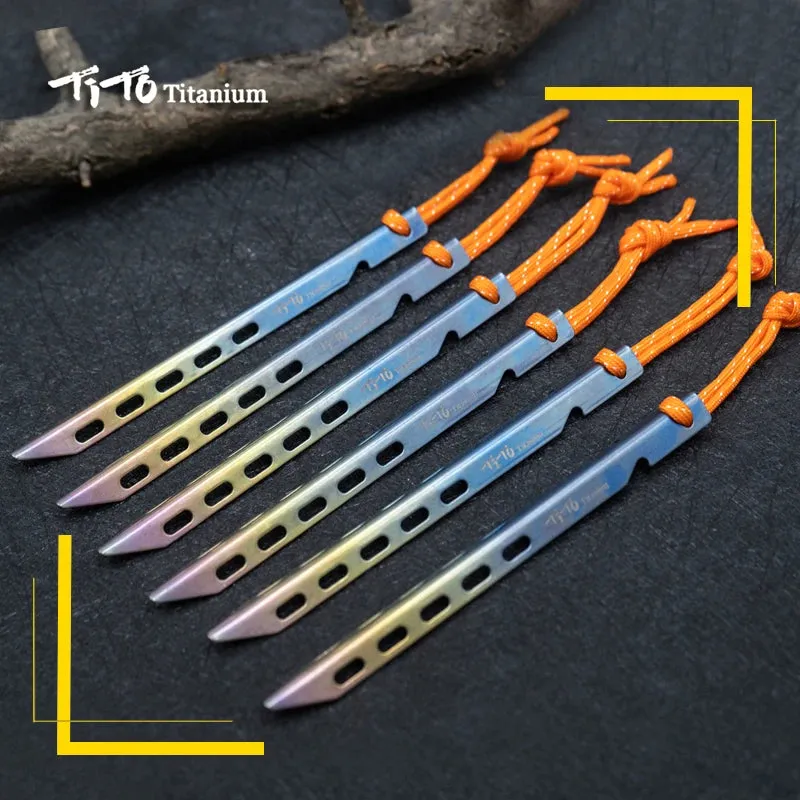 TiTo Titanium Tent Stake 6pcs/lots Colorful  V Shaped Windproof Outdoor Camping Tent  Nail  with Rope Suitable for Soft Ground