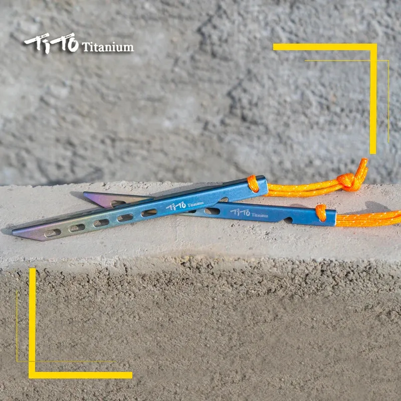 TiTo Titanium Tent Stake 6pcs/lots Colorful  V Shaped Windproof Outdoor Camping Tent  Nail  with Rope Suitable for Soft Ground