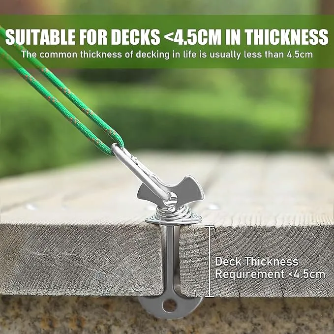 TOBWOLF 10PC Silver Deck Tie Down Anchors Fishbone Tent Pegs with Carabiners, Aluminum Tent Stakes Wind Rope Anchors Spring Deck Anchor Pegs Windproof Tent Rope Tightener Camping Outdoor Accessories