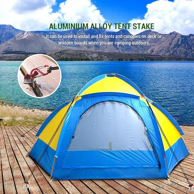 TOBWOLF 10PCS Deck Anchor Pegs, Windproof Aluminium Alloy Fishbone Tent Stakes with Spring Buckle, Portable Wind Rope Anchor, Camping Tent Nail