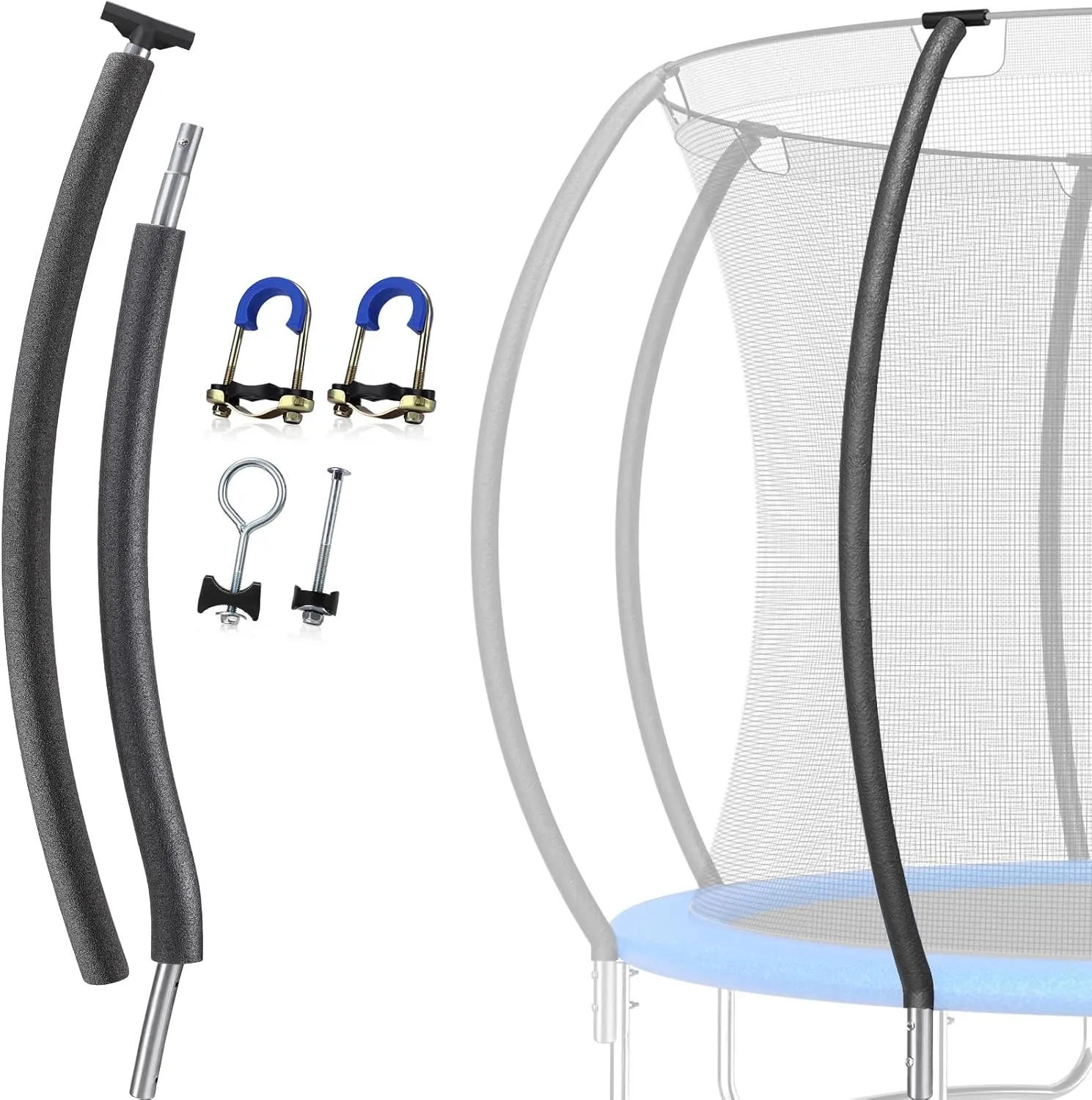TOBWOLF Trampoline Replacement Enclosure Poles, Universal Trampolines Safety Replacement Pole Fit for 10-16FT Frame, 1 Lower 1 Upper Curved Trampoline Poles Replacement Leg for Trampolines Accessories