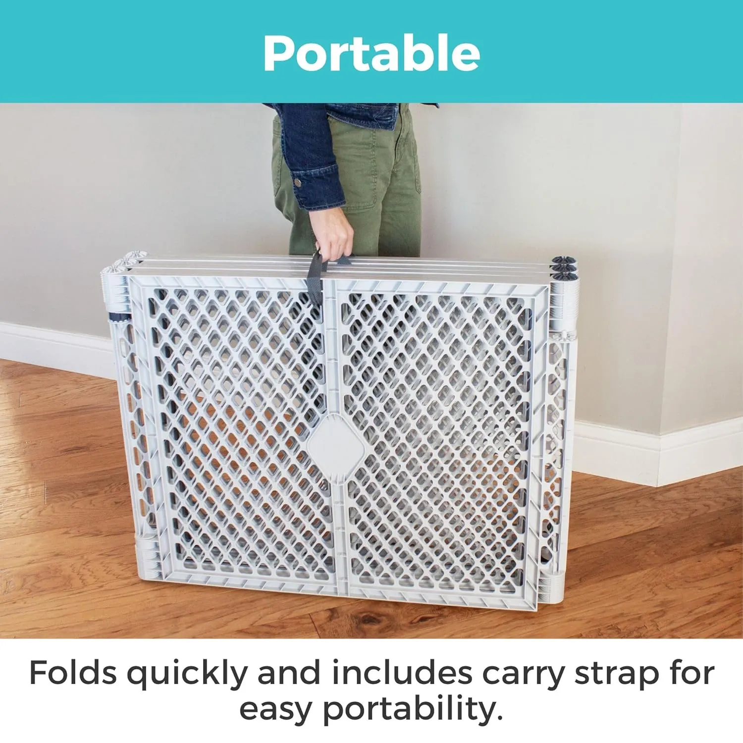 Toddleroo by North States Superyard 6 Panel Baby Play Yard.Playpen/Extra Wide Baby Gate, Wall Mount Kit Included.Made in USA. 38.5"-201"wide, 5.5 ft corner to corner play yard,Plastic (26" tall, Gray)