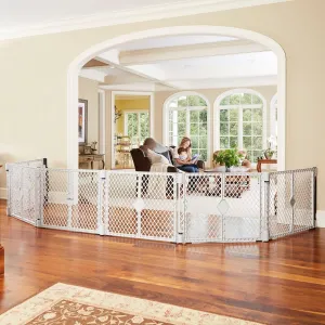 Toddleroo by North States Superyard 6 Panel Baby Play Yard.Playpen/Extra Wide Baby Gate, Wall Mount Kit Included.Made in USA. 38.5"-201"wide, 5.5 ft corner to corner play yard,Plastic (26" tall, Gray)