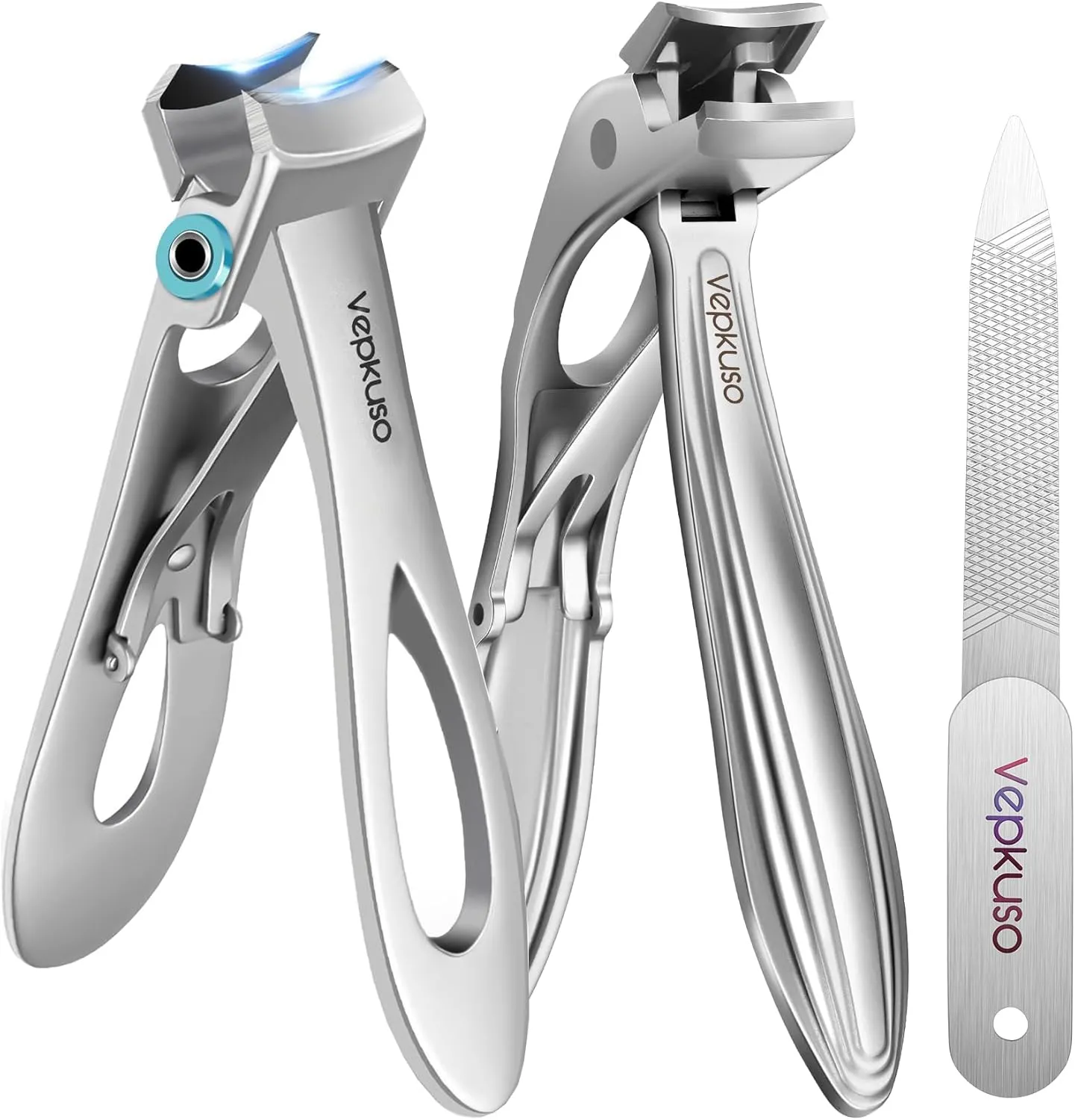Toenail Clippers & Nail Clippers Set for Seniors - Heavy-Duty Long Handled Toenail Clippers for Thick Toenails, Men & Women | Hygienic Manicure Set with Nail Catcher & File (Sliver(AB))