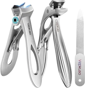 Toenail Clippers & Nail Clippers Set for Seniors - Heavy-Duty Long Handled Toenail Clippers for Thick Toenails, Men & Women | Hygienic Manicure Set with Nail Catcher & File (Sliver(AB))
