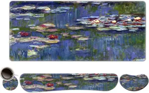 ToLuLu Extended Gaming Mouse Pad, Memory Foam Ergonomic Keyboard Mouse Wrist Rest Support Set, Large Desk Mat with Stitched Edges, Non-Slip Base Mousepad for Home Office Game, Monet Water Lilies