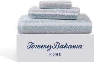 Tommy Bahama - Bath Towels Set, Highly Absorbent Cotton Bathroom Decor, Fade Resistant (Ocean Bay Tranquail Blue, 3 Piece)