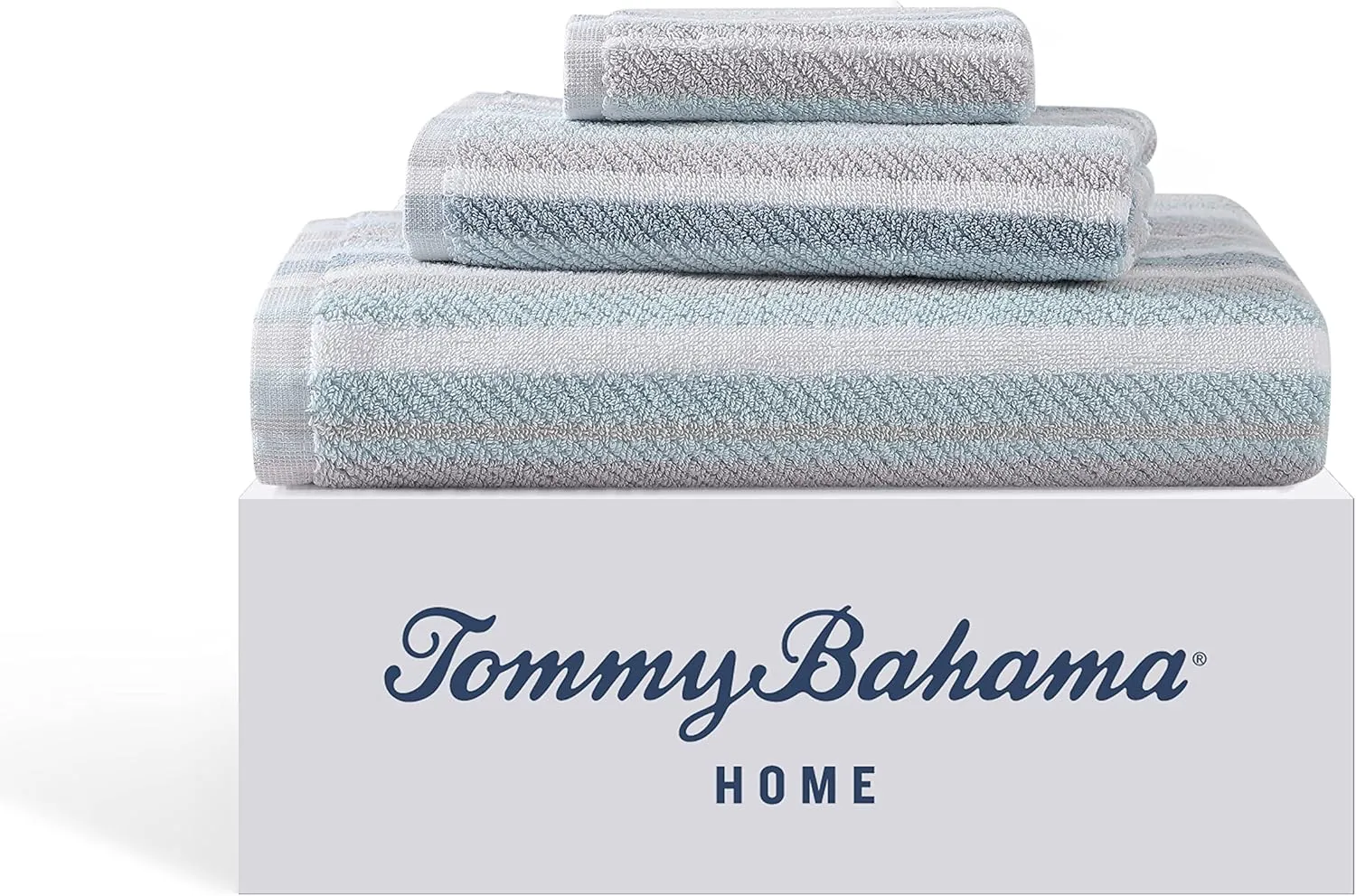 Tommy Bahama - Bath Towels Set, Highly Absorbent Cotton Bathroom Decor, Fade Resistant (Ocean Bay Tranquail Blue, 3 Piece)