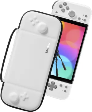 tomtoc Carrying Case for Hori Nintendo Switch Split Pad Compact, Hard Shell Protective Travel Bag with 10 Game Cartridges, Split Pad Fit Controllers case, Shockproof, Lightweight, Portable, White