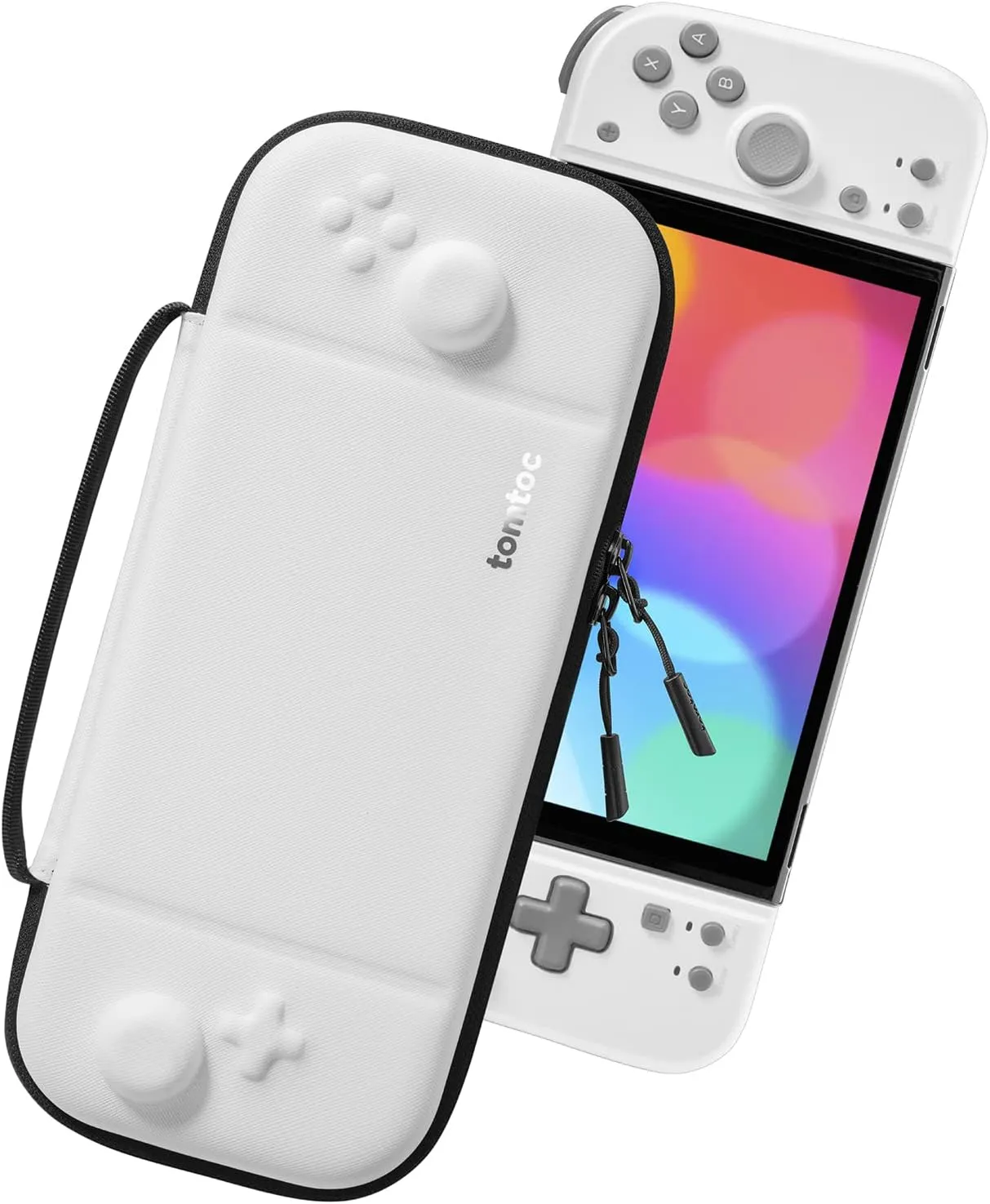 tomtoc Carrying Case for Hori Nintendo Switch Split Pad Compact, Hard Shell Protective Travel Bag with 10 Game Cartridges, Split Pad Fit Controllers case, Shockproof, Lightweight, Portable, White