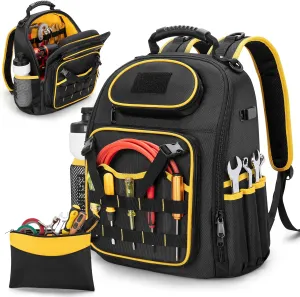 Tool Backpack with a Tool Pouch, Heavy Duty Tool Bag with Multiple Pockets, Black