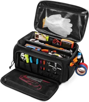 Tools Storage Bag, Tactical Work Tote with Anti-friction Bottom, Multi-purpose Work 14-Inch Tool Tote Bag for Men, Electricians, Carpenters, Handyman, Black