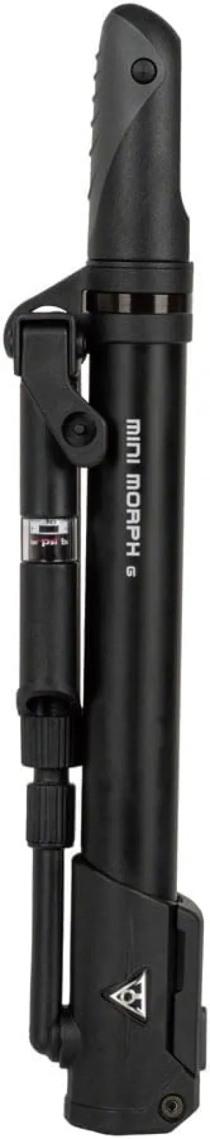 Topeak Mini Morph G (TMM-2GB) – Compact Mini Pump with in-Line Gauge – 140 PSI / 9.6 Bar – Presta, Schrader & Dunlop Compatible – Fold-Out Foot Pad & Flexible Hose – Includes Mount Bracket