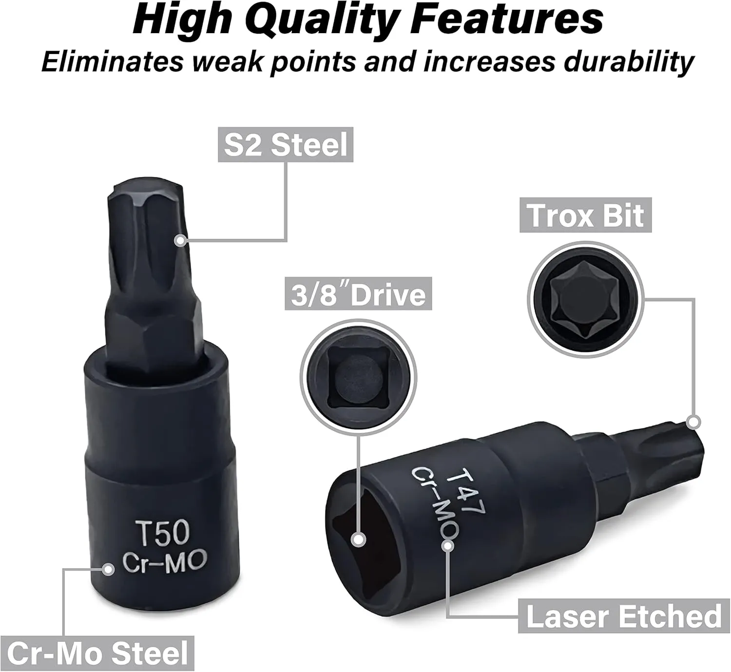 Torx Bit Socket Set, Premium Cr-Mo Steel | 10-Piece Star T20 - T60 Set | 3/8-Inch Drive | Enhanced Storage Case…