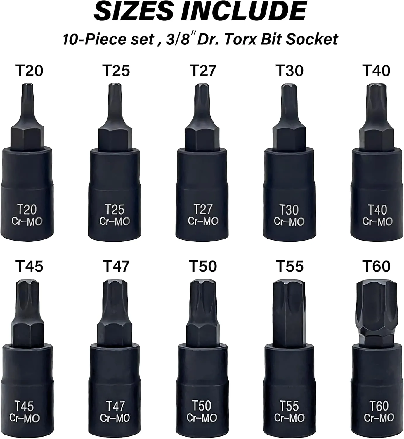 Torx Bit Socket Set, Premium Cr-Mo Steel | 10-Piece Star T20 - T60 Set | 3/8-Inch Drive | Enhanced Storage Case…
