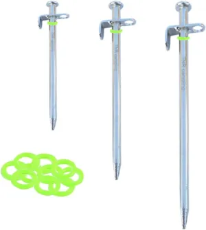 Toyvian 4Pcs Steel Tent Pegs with Fluorescent Rings Durable Canopy Stakes for Outdoor Camping Heavy Duty Ground Anchors for Tents Awnings and Tarps Stable Support Grass