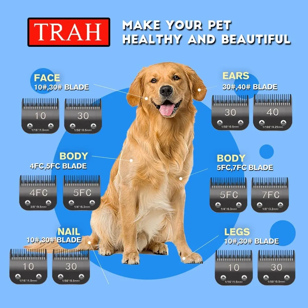 TRAH 5FC Blade Dog Grooming Clipper Replacement Blades Compatible with Andis Dog Clippers,Most A5, Wahl KM Series Clippers,Detachable Ceramic Blade,Size-5FC, 1/4-Inch Cut Length (6.3mm) Black