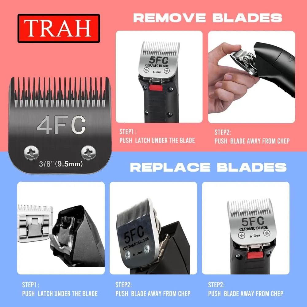 TRAH 5FC Blade Dog Grooming Clipper Replacement Blades Compatible with Andis Dog Clippers,Most A5, Wahl KM Series Clippers,Detachable Ceramic Blade,Size-5FC, 1/4-Inch Cut Length (6.3mm) Black