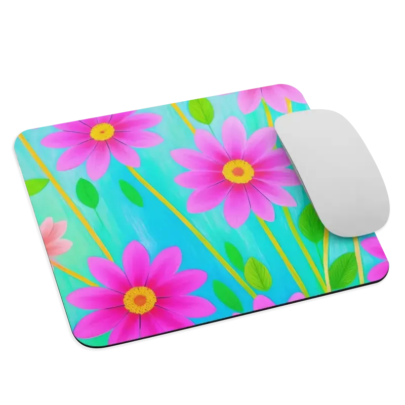 Trendy Floral Mouse Pad with Large Bright Flowers