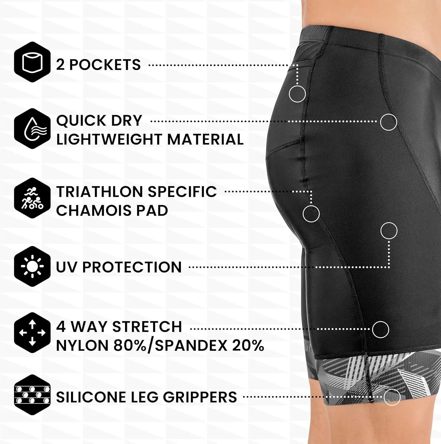 Triathlon Shorts - Men's Padded Tri Shorts with 2 Pockets, Medium Compression
