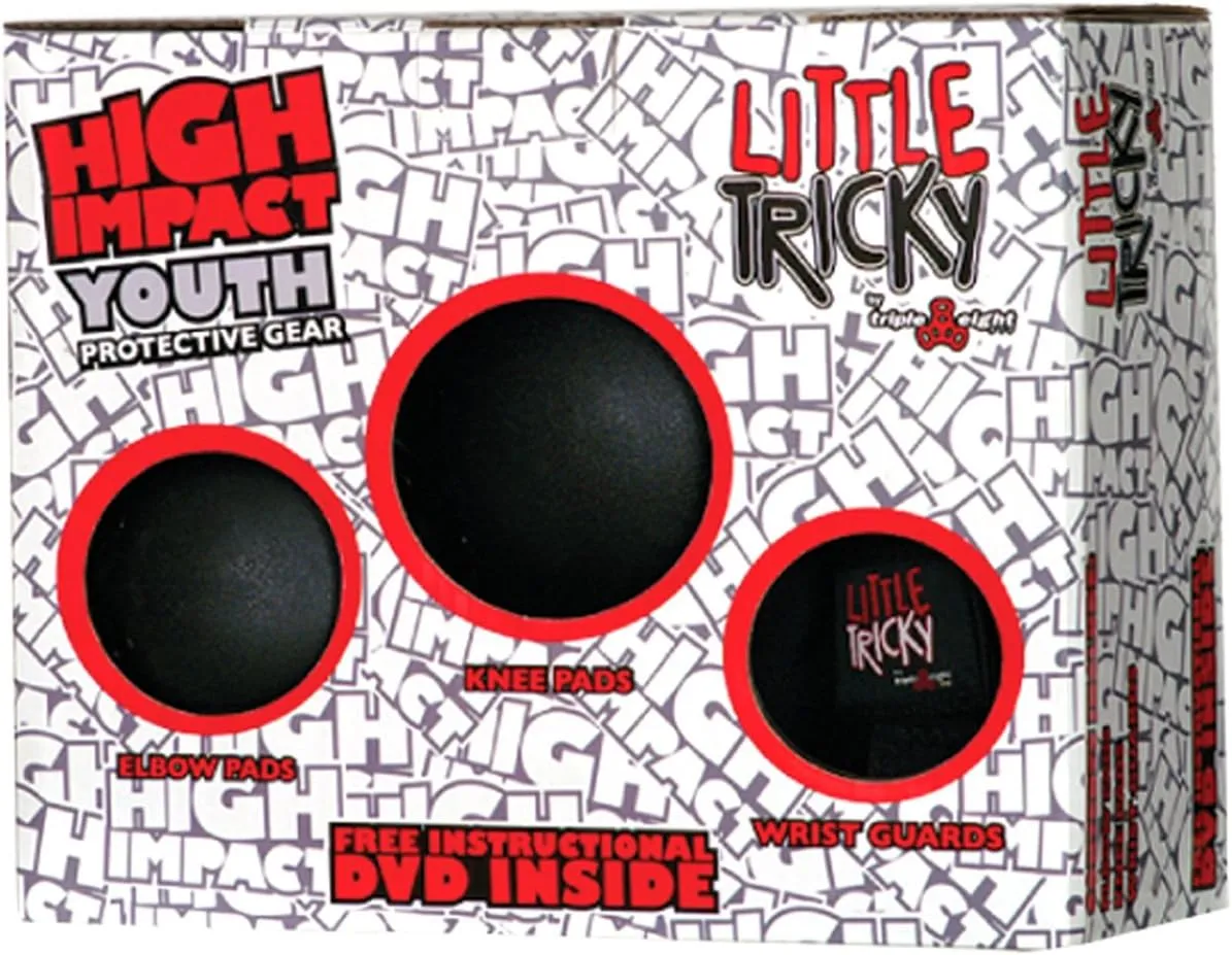 Triple Eight Tricky Youth Wrist/Elbow/Knee Pad Protective Pack (Black - One Size fits All - Youth Ages 6-11)