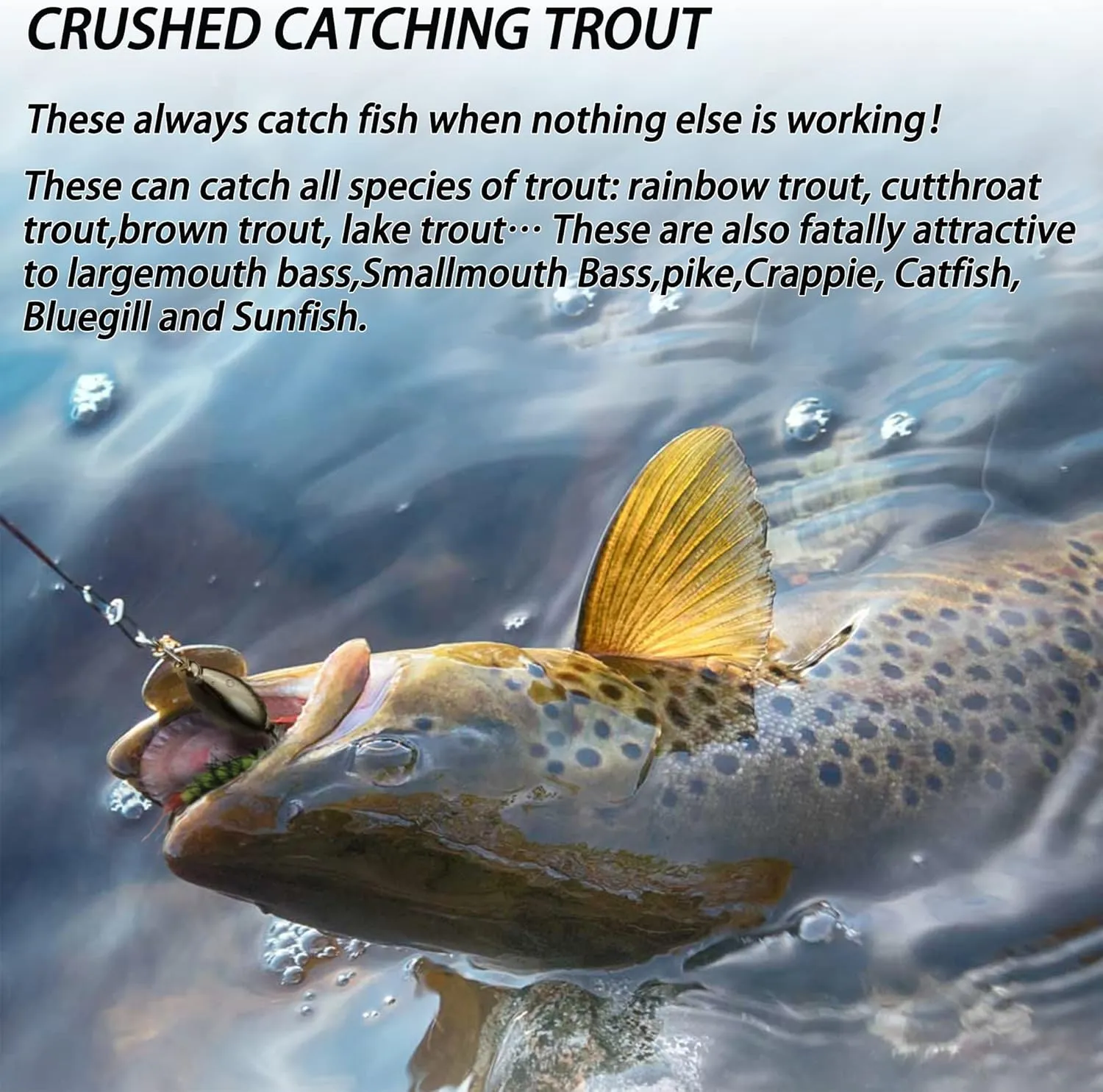 Trout Lures Fishing Spinnerbaits, Rooster Bait Tail Hard Metal Brass Spinner Baits Trout Fishing Lures for Bass Salmon Pike Freshwater Saltwater