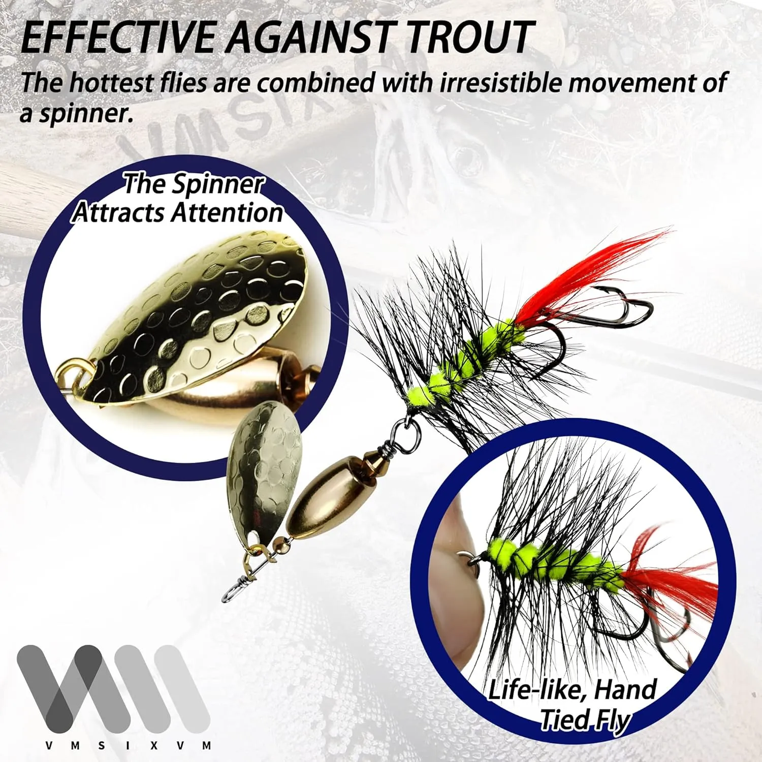 Trout Lures Fishing Spinnerbaits, Rooster Bait Tail Hard Metal Brass Spinner Baits Trout Fishing Lures for Bass Salmon Pike Freshwater Saltwater