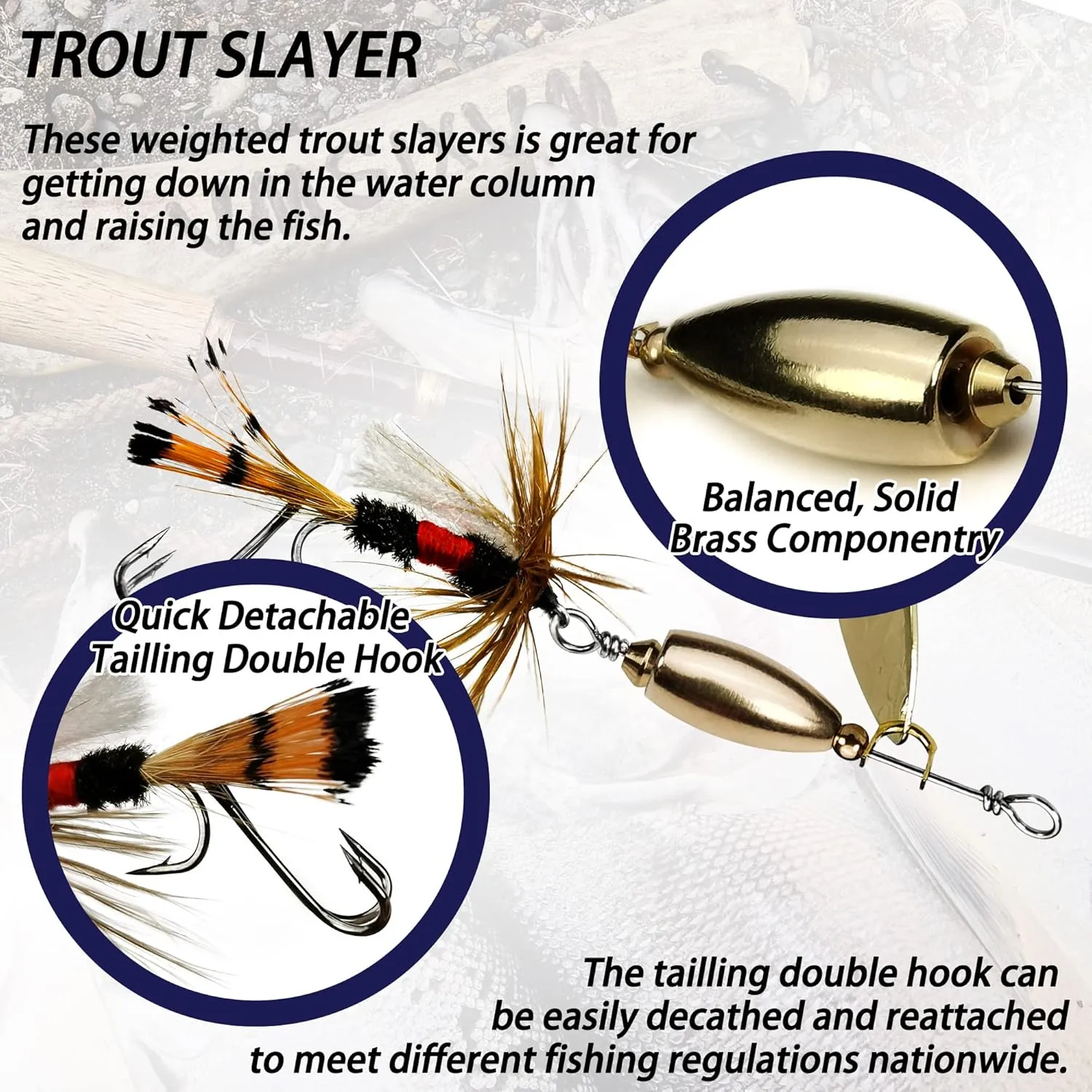 Trout Lures Fishing Spinnerbaits, Rooster Bait Tail Hard Metal Brass Spinner Baits Trout Fishing Lures for Bass Salmon Pike Freshwater Saltwater